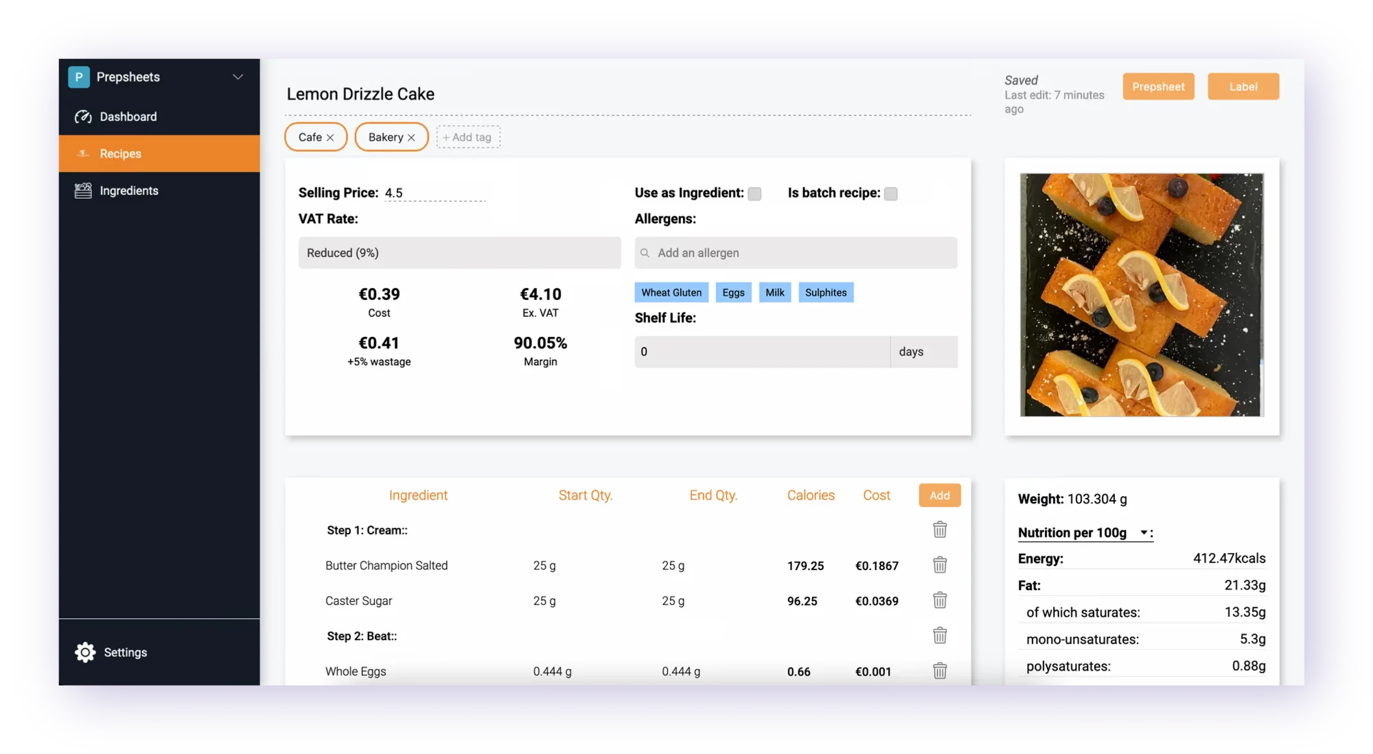 Prepsheets Application Interface Example